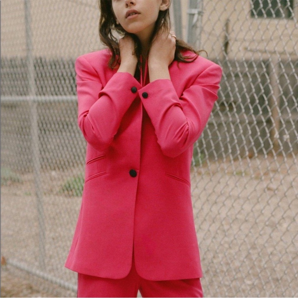 Rag & Bone Ridley Notched Lapel Blazer Wool Blend Pink Fuchsia Women Sz‎ 12